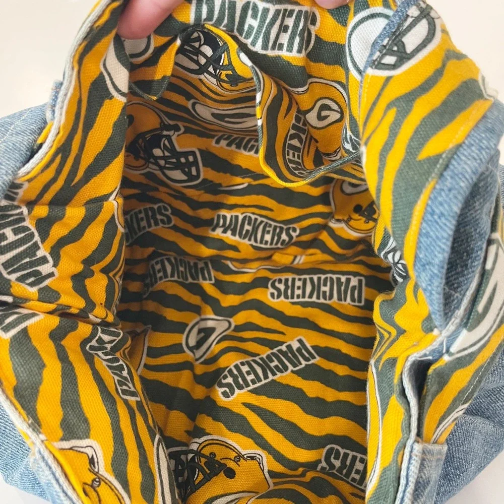 Green Bay Packers Custom Denim Hobo Bag Repurposed Jean Purse NFL Fan Gear